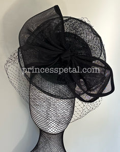 Black bow fascinator with veil