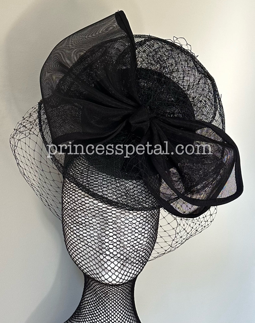 Black bow fascinator with veil